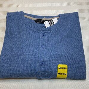 Members Mark Thermal Henley Mens NWT Sz M Blue Waffle Knit Classic Fit